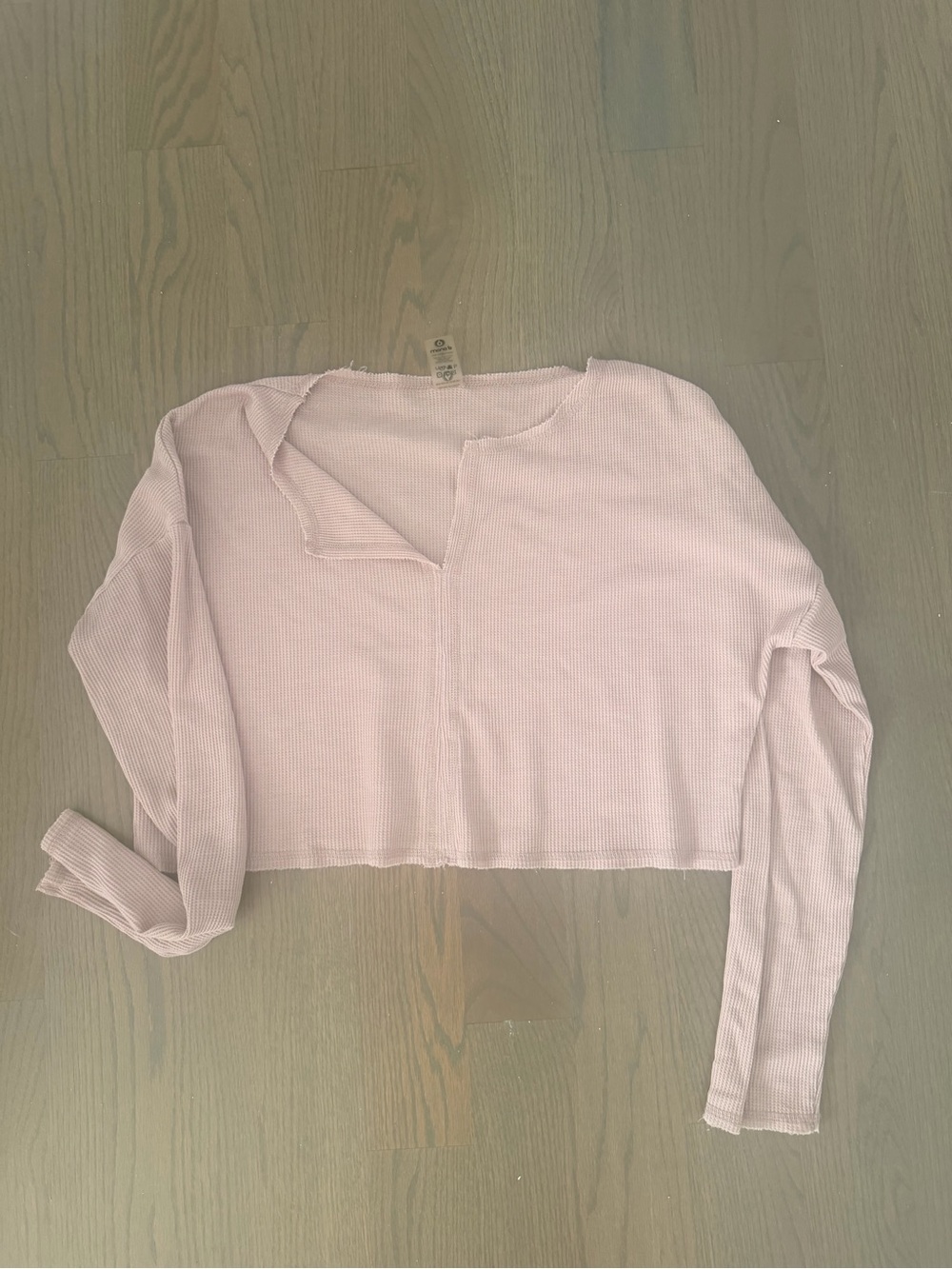 Mono B Cropped Ribbed Long Sleeve Top - Pale Pink